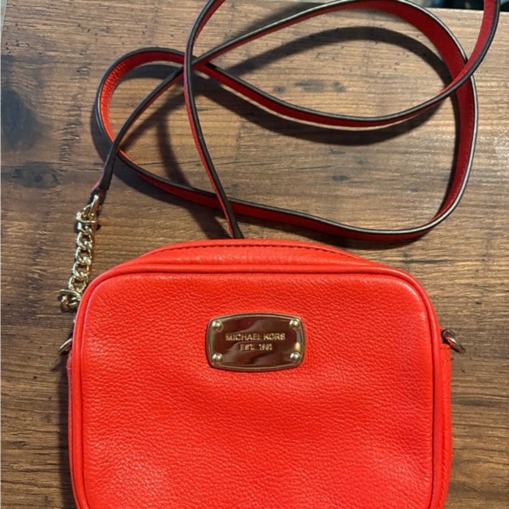 Michael Kors mandarin hamptons crossbody bag purse shoulder orange rare leather